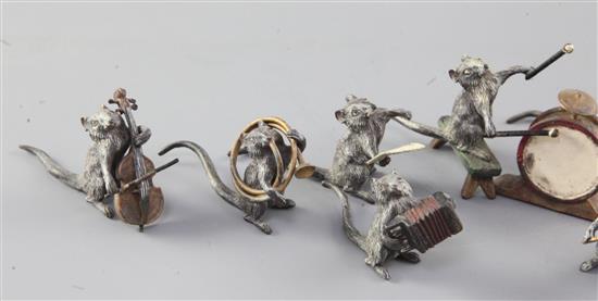 An Austrian cold painted bronze eleven piece rat orchestra, largest 2 x 3.25in.
